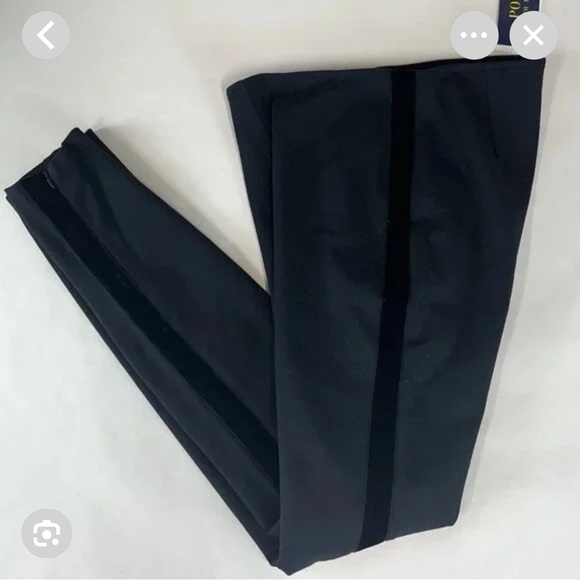 POLO Ralph Lauren Ponte Velvet Side Stripe Black Zipper Accent Legging 16 NEW - Picture 2 of 4